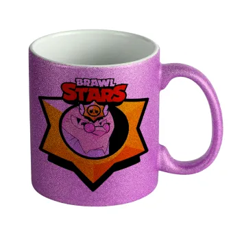 Brawl Stars Byron, Κούπα Μωβ Glitter που γυαλίζει, κεραμική, 330ml