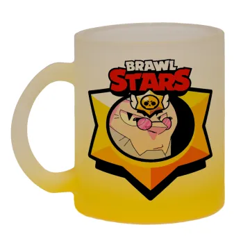 Brawl Stars Byron, Κούπα γυάλινη δίχρωμη με βάση το κίτρινο ματ, 330ml