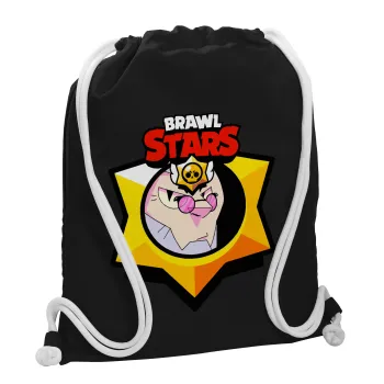 Brawl Stars Byron, Τσάντα πλάτης πουγκί GYMBAG Μαύρη, με τσέπη (40x48cm) & χονδρά λευκά κορδόνια