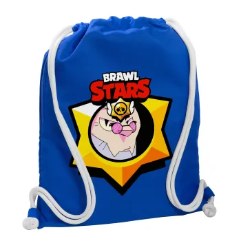 Brawl Stars Byron, Τσάντα πλάτης πουγκί GYMBAG Μπλε, με τσέπη (40x48cm) & χονδρά κορδόνια