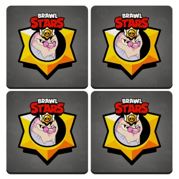 Brawl Stars Byron, ΣΕΤ 4 Σουβέρ ξύλινα τετράγωνα (9cm)