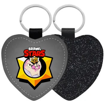 Brawl Stars Byron, Μπρελόκ PU δερμάτινο glitter καρδιά ΜΑΥΡΟ