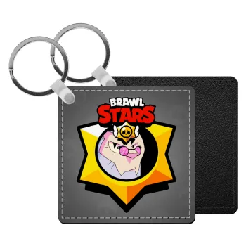Brawl Stars Byron, Μπρελόκ Δερματίνη, τετράγωνο ΜΑΥΡΟ (5x5cm)