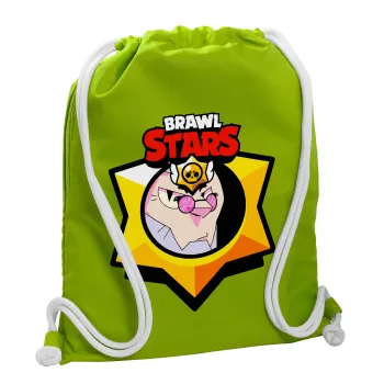 Brawl Stars Byron, Τσάντα πλάτης πουγκί GYMBAG LIME GREEN, με τσέπη (40x48cm) & χονδρά κορδόνια