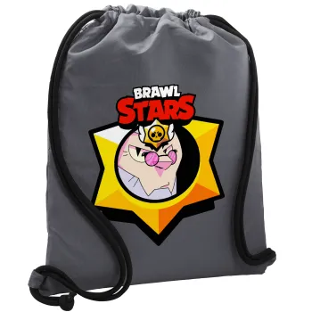 Brawl Stars Byron, Τσάντα πλάτης πουγκί GYMBAG ΓΚΡΙ, με τσέπη (40x48cm) & χονδρά κορδόνια