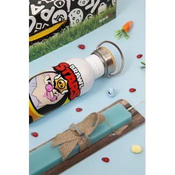 Brawl Stars Byron, Easter Set, metallic silver aluminum water bottle (500ml) & scented flat Easter candle (30cm) (TURQUOISE)