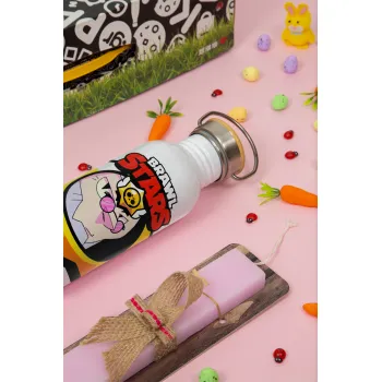 Brawl Stars Byron, Πασχαλινή Λαμπάδα με παγούρι μεταλλικό (620ml, stainless steel) & κερί αρωματικό πλακέ (30cm) (ΡΟΖ)