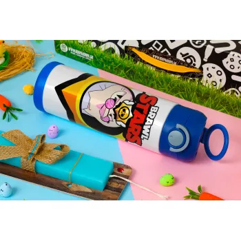 Brawl Stars Byron, Easter candle, Childrens hot water bottle, stainless steel, with safety straw, BLUE (500ml)