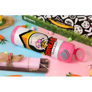 Brawl Stars Byron, Easter candle, Childrens hot water bottle, stainless steel, with safety straw, PINK (500ml)