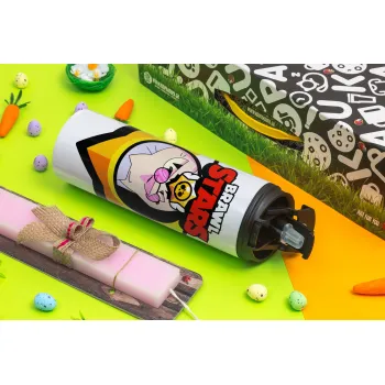 Brawl Stars Byron, Πασχαλινή Λαμπάδα με Travel Tumbler θερμό με διπλό καπάκι (600ml, BPA free) & κερί αρωματικό πλακέ (30cm) (ΡΟΖ)