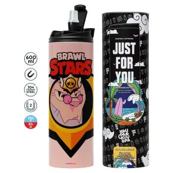 Brawl Stars Byron, Tumbler stainless steel PINK 600ml