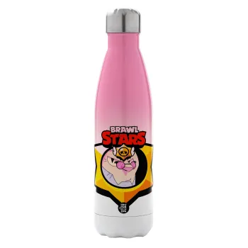 Brawl Stars Byron, Metal mug thermos Pink/White (Stainless steel), double wall, 500ml