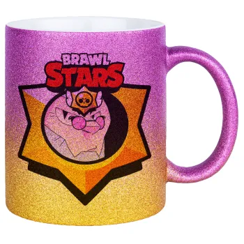 Brawl Stars Byron, Κούπα Χρυσή/Ροζ Glitter, κεραμική, 330ml