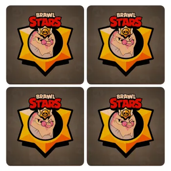 Brawl Stars Byron, ΣΕΤ x4 Σουβέρ ξύλινα τετράγωνα plywood (9cm)