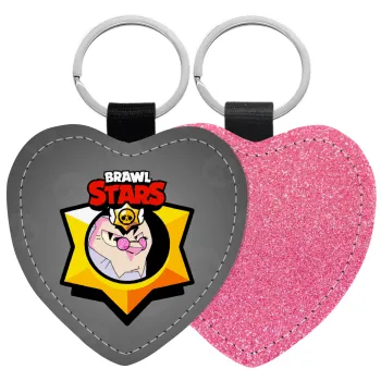 Brawl Stars Byron, Μπρελόκ PU δερμάτινο glitter καρδιά ΡΟΖ