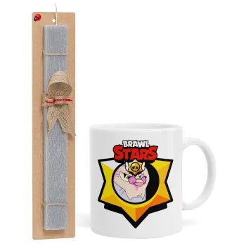 Brawl Stars Byron, Easter Set, Ceramic Cup (330ml) & Easter aromatic flat candle (30cm) (GRAY)