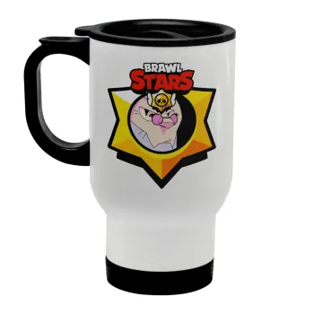 Brawl Stars Byron, Stainless steel travel mug with lid, double wall white 450ml