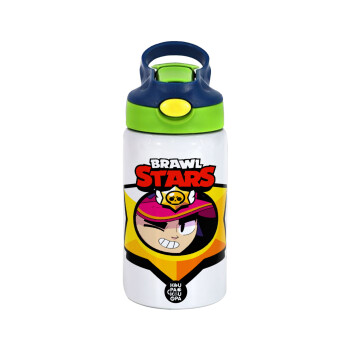 Brawl Stars Fang, Children's hot water bottle, stainless steel, with safety straw, green, blue (350ml)