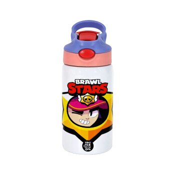 Brawl Stars Fang, Children's hot water bottle, stainless steel, with safety straw, pink/purple (350ml)