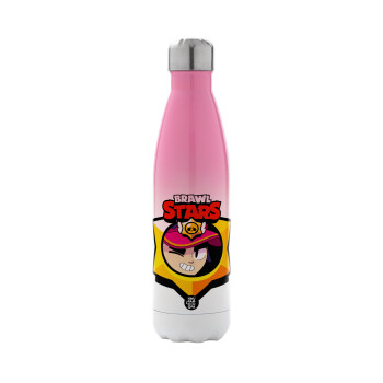 Brawl Stars Fang, Metal mug thermos Pink/White (Stainless steel), double wall, 500ml