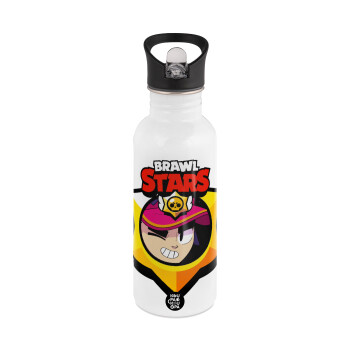 Brawl Stars Fang, White water bottle with straw, stainless steel 600ml