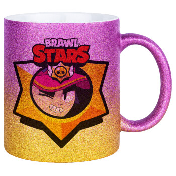 Brawl Stars Fang, Κούπα Χρυσή/Ροζ Glitter, κεραμική, 330ml