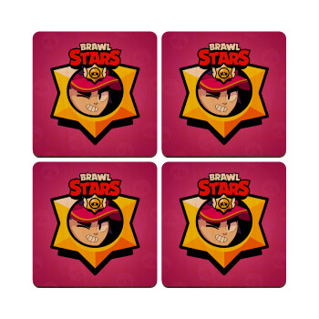 Brawl Stars Fang, ΣΕΤ x4 Σουβέρ ξύλινα τετράγωνα plywood (9cm)