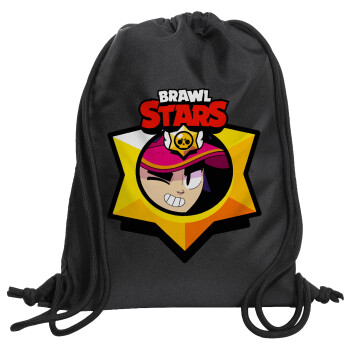 Brawl Stars Fang, Τσάντα πλάτης πουγκί GYMBAG Μαύρη, με τσέπη (40x48cm) & χονδρά κορδόνια