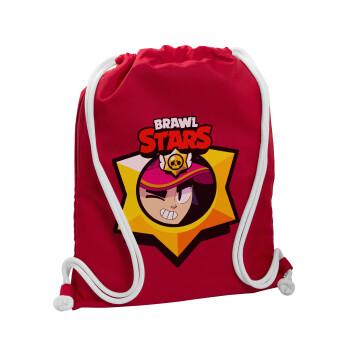 Brawl Stars Fang, Τσάντα πλάτης πουγκί GYMBAG Κόκκινη, με τσέπη (40x48cm) & χονδρά κορδόνια