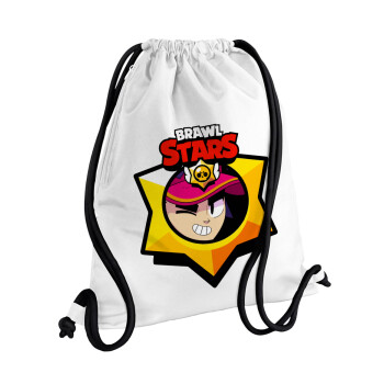 Brawl Stars Fang, Τσάντα πλάτης πουγκί GYMBAG λευκή, με τσέπη (40x48cm) & χονδρά κορδόνια