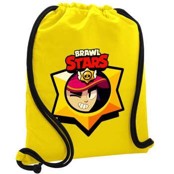 Brawl Stars Fang, Τσάντα πλάτης πουγκί GYMBAG Κίτρινη, με τσέπη (40x48cm) & χονδρά κορδόνια