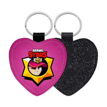 Brawl Stars Fang, Μπρελόκ PU δερμάτινο glitter καρδιά ΜΑΥΡΟ