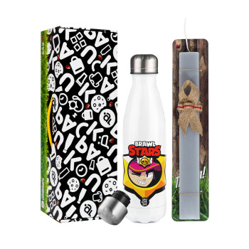 Brawl Stars Fang, Easter candle, metallic white thermos bottle (500ml) & aromatic flat candle (30cm) (GRAY)