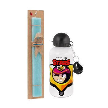 Brawl Stars Fang, Easter Set, metallic aluminum water bottle (500ml) & scented flat candle (30cm) (TURQUOISE)