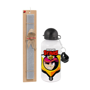 Brawl Stars Fang, Easter Set, metallic aluminum water bottle (500ml) & aromatic flat Easter candle (30cm) (GRAY)