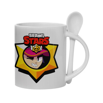 Brawl Stars Fang, Ceramic coffee mug with Spoon, 330ml (1pcs)