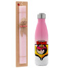 Easter Set, Metallic pink/white (Stainless steel) thermos, double-walled, 500ml & aromatic flat Easter candle (30cm) (PINK)