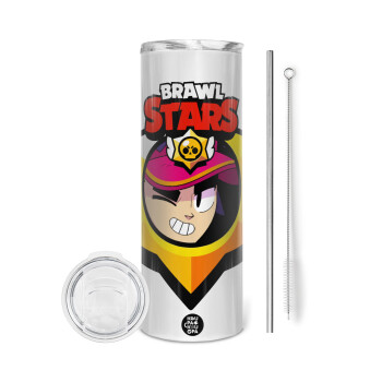 Brawl Stars Fang, Tumbler ποτήρι θερμό από ανοξείδωτο ατσάλι 600ml, με μεταλλικό καλαμάκι & βούρτσα καθαρισμού