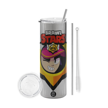 Brawl Stars Fang, Eco friendly stainless steel Silver tumbler 600ml, with metal straw & cleaning brush