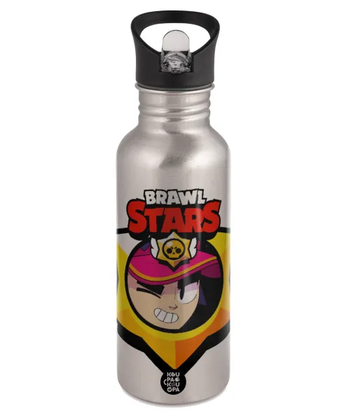 Brawl Stars Fang — Water bottle Silver with straw, stainless steel 600ml