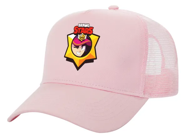 Brawl Stars Fang — Structured Trucker Children's Hat, with Mesh, PINK (100% COTTON, CHILDREN'S, UNISEX, ONE SIZE)