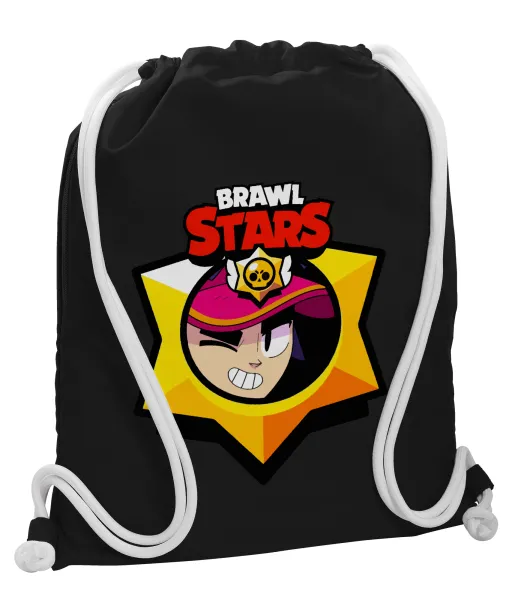 Brawl Stars Fang — Backpack pouch GYMBAG Black, with pocket (40x48cm) & thick white cords