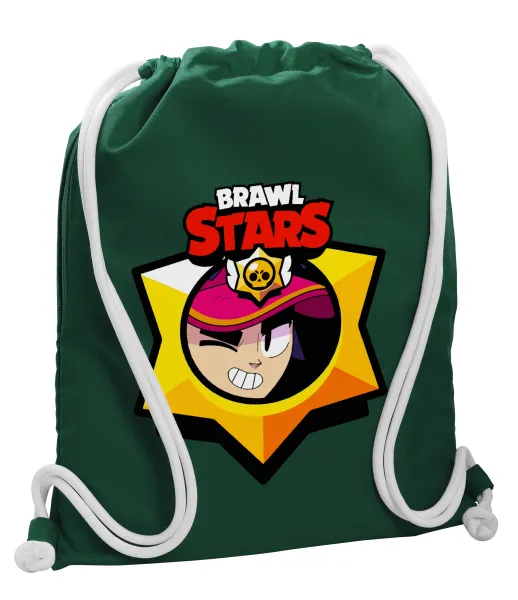 Brawl Stars Fang — Backpack pouch GYMBAG BOTTLE GREEN, with pocket (40x48cm) & thick white cords