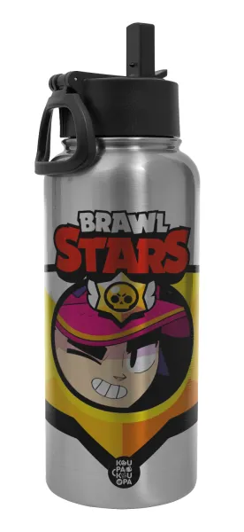 Brawl Stars Fang — Metal mug thermo Silver with Straw and Spout Lid (Stainless steel), double wall, 950ml