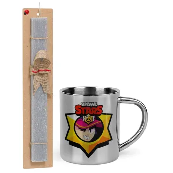 Brawl Stars Fang, Easter Set, metallic thermal cup (300ml) & Easter aromatic flat candle (30cm) (GRAY)