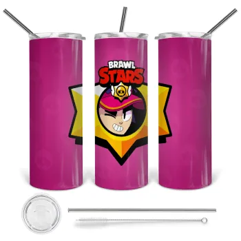 Brawl Stars Fang, Tumbler ποτήρι θερμό από ανοξείδωτο ατσάλι 600ml, με μεταλλικό καλαμάκι & βούρτσα καθαρισμού