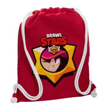 Brawl Stars Fang, Τσάντα πλάτης πουγκί GYMBAG Κόκκινη, με τσέπη (40x48cm) & χονδρά κορδόνια
