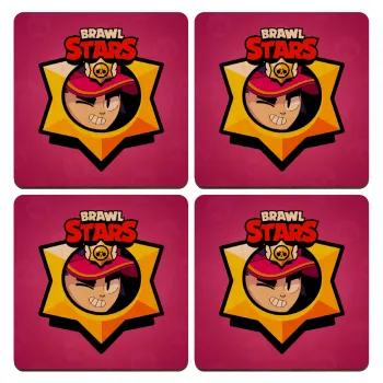 Brawl Stars Fang, ΣΕΤ x4 Σουβέρ ξύλινα τετράγωνα plywood (9cm)