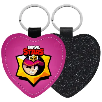 Brawl Stars Fang, Μπρελόκ PU δερμάτινο glitter καρδιά ΜΑΥΡΟ