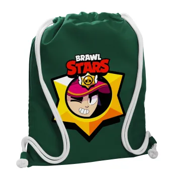 Brawl Stars Fang, Τσάντα πλάτης πουγκί GYMBAG BOTTLE GREEN, με τσέπη (40x48cm) & χονδρά λευκά κορδόνια